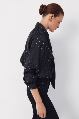 Camisa Manga Larga Satinada con Lazada
