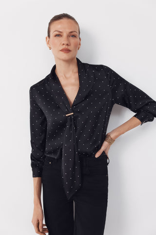 Camisa Manga Larga Satinada con Lazada