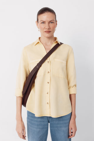 Camisa Denim Manga Larga con Bolsillos