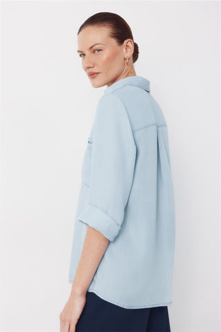 Camisa Denim Manga Larga con Bolsillos