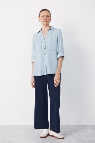 Camisa Denim Manga Larga con Bolsillos