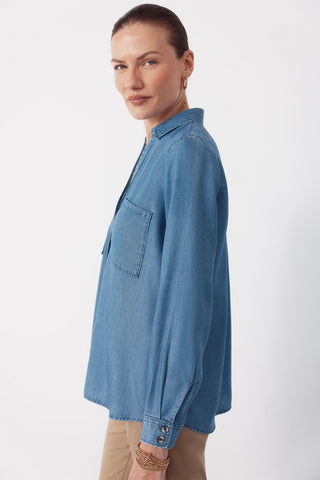Camisa Denim Manga Larga con Bolsillos