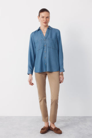 Camisa Denim Manga Larga con Bolsillos