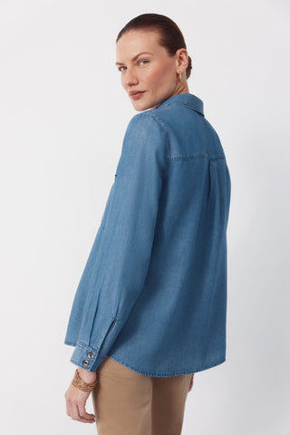 Camisa Denim Manga Larga con Bolsillos