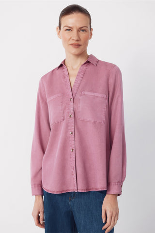 Camisa Denim Manga Larga con Bolsillos
