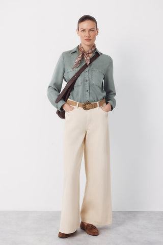 Camisa Denim Manga Larga con Bolsillos
