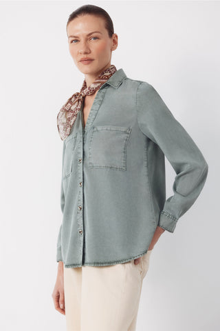 Camisa Denim Manga Larga con Bolsillos