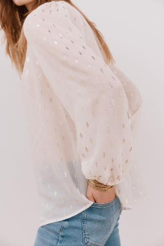 Blusa Manga Larga Semitransparente con Estampado