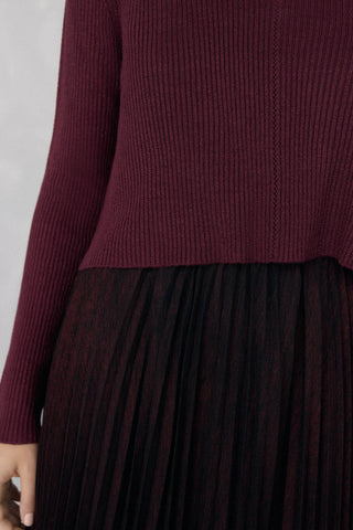 Vestido Manga Larga con Tejido Plisado