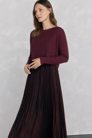 Vestido Manga Larga con Tejido Plisado