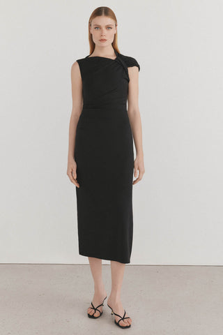 Vestido Midi Asimétrico con Detalle Fruncido