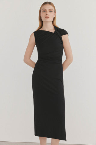 Vestido Midi Asimétrico con Detalle Fruncido