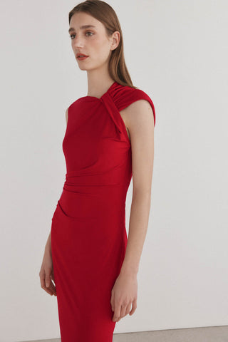 Vestido Midi Asimétrico con Detalle Fruncido