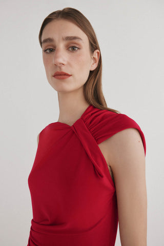 Vestido Midi Asimétrico con Detalle Fruncido