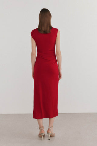 Vestido Midi Asimétrico con Detalle Fruncido