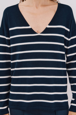 Sudadera Cuello V con Estampado de Rayas
