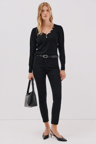 Sudadera Acanalada con Detalle Botones