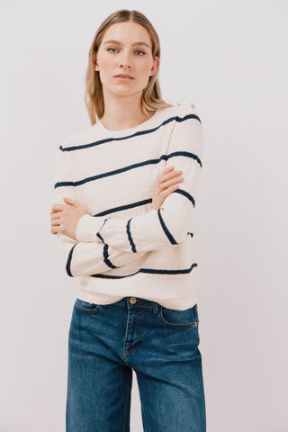Sudadera con Botones Estampado de Rayas