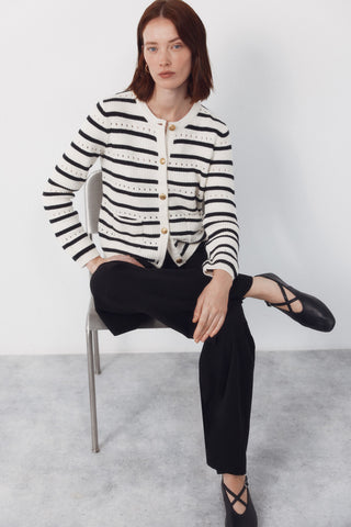 Chaqueta Corta con Botones Estampado Rayas