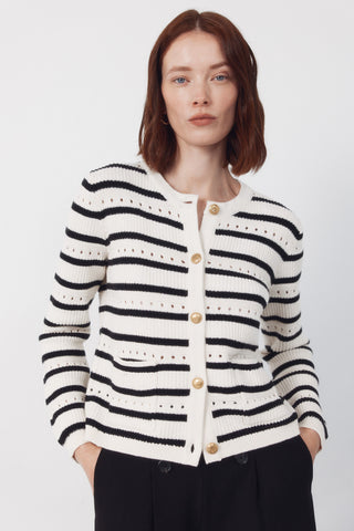 Chaqueta Corta con Botones Estampado Rayas