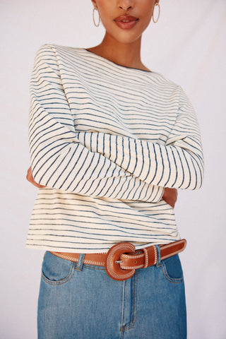 Camiseta Cuello Barco con Estampado Rayas