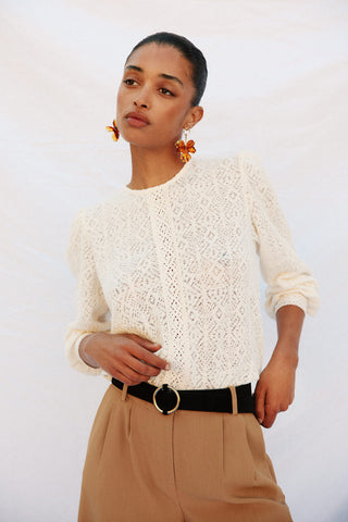 Blusa Manga Larga con Tejido Encaje