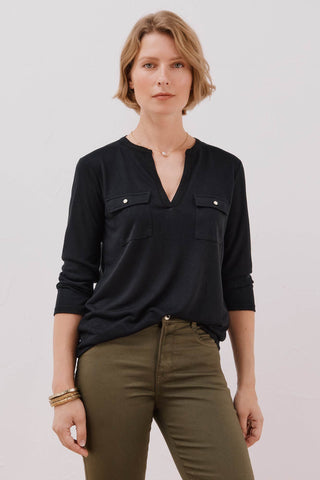 Camiseta Cuello Mao Efecto Lino