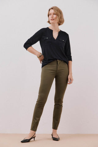 Camiseta Cuello Mao Efecto Lino