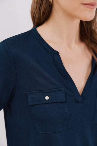 Camiseta Cuello Mao Efecto Lino