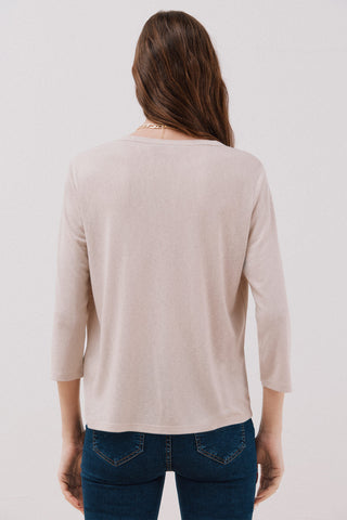 Camiseta Cuello Mao Efecto Lino