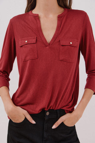 Camiseta Cuello Mao Efecto Lino