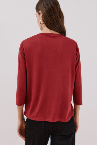 Camiseta Cuello Mao Efecto Lino