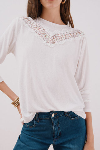 Camiseta Manga Larga con Detalle Encaje