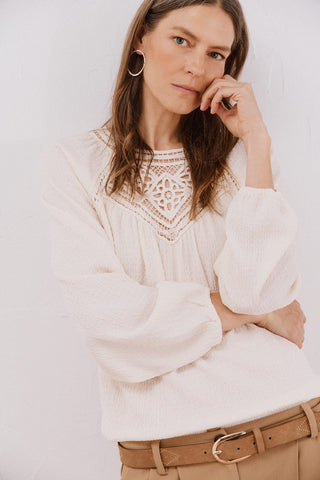 Blusa Manga Larga con Detalle Crochet