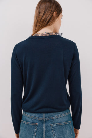 Camiseta Manga Larga con Detalle de Encaje