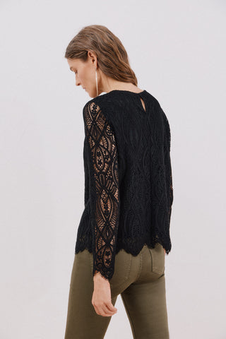 Blusa Manga Larga con Tejido Encaje