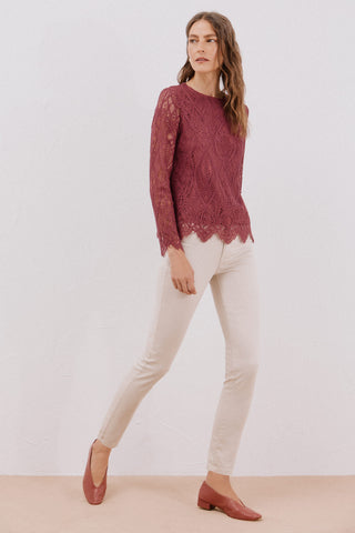Blusa Manga Larga con Tejido Encaje
