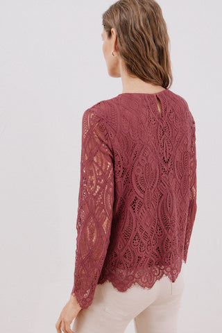 Blusa Manga Larga con Tejido Encaje