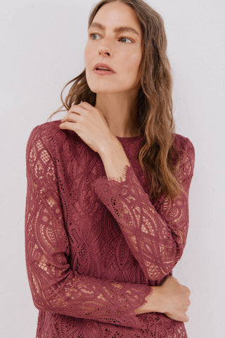 Blusa Manga Larga con Tejido Encaje