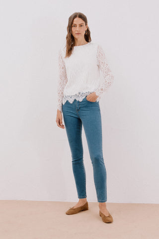Blusa Manga Larga con Tejido Encaje