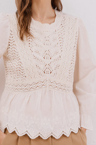 Blusa Manga Larga con Crochet