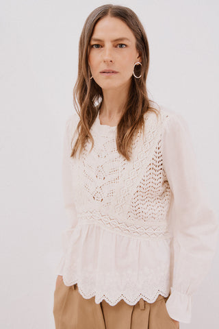 Blusa Manga Larga con Crochet