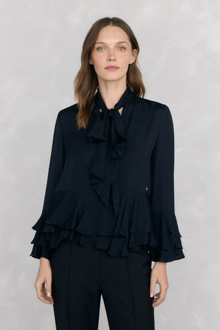 Camisa Manga Larga con Detalle Lazo de Satén