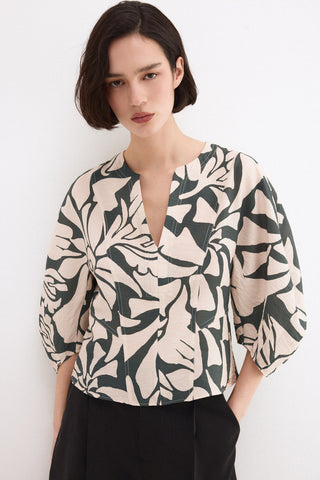 Blusa M/L Lino Estampada.
