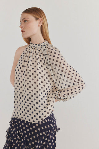 Blusa Asimétrica con Estampado de Puntos