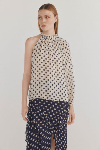 Blusa Asimétrica con Estampado de Puntos