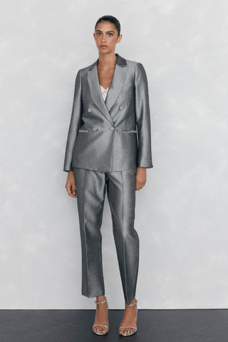 Blazer con Doble Botonadura Tejido Fantasia