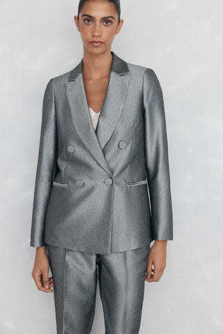 Blazer con Doble Botonadura Tejido Fantasia