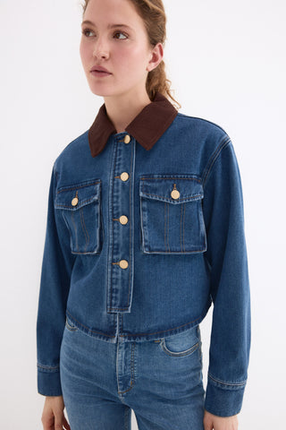E Chaqueta Denim Cuello Contraste.