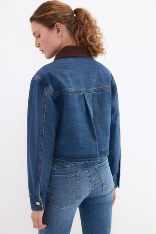 E Chaqueta Denim Cuello Contraste.